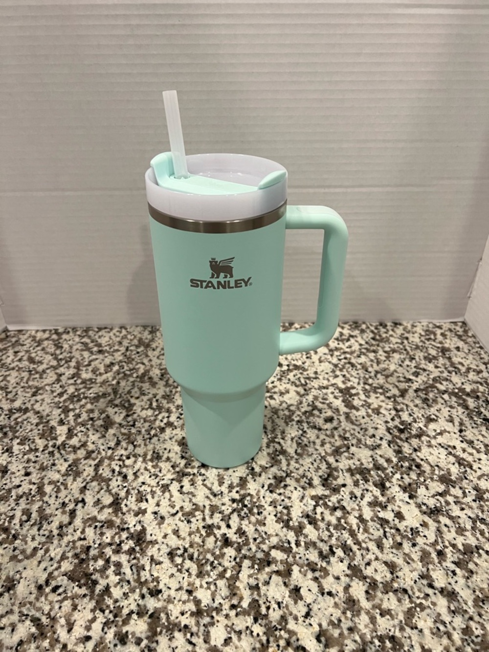 Stanley Mint Green Travel Tumbler with Handle and Straw New 40 Oz